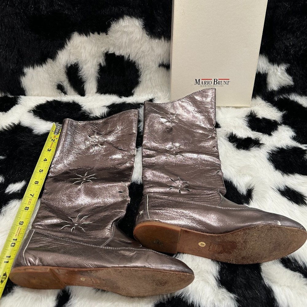 Designer Italian Mario Bruni Women’s Leather Metallic Boots Cutouts & Studs